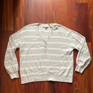 Loft Button Up Steiped V-Neck Sweater XL